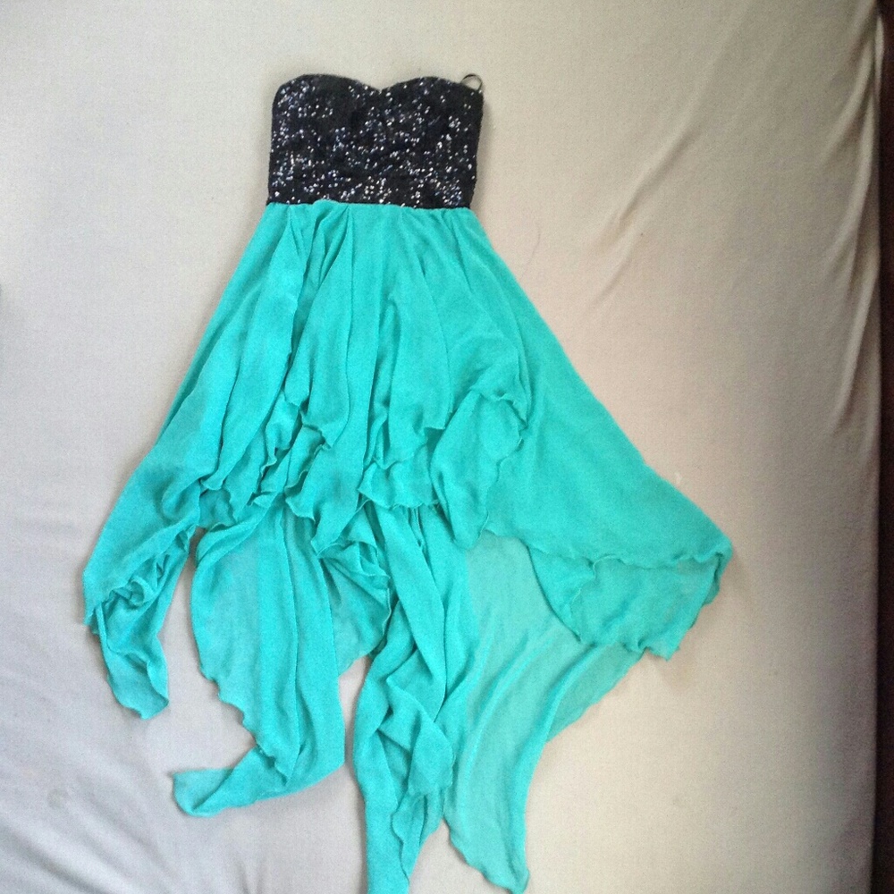 B. Darlin Strapless Black and Green Sequin Dress